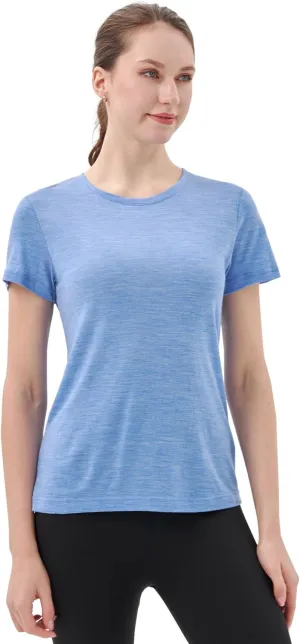 Merino Protect 100% Merino Wool T Shirts Women Crew Neck Tops Short Sleeve Odor Resistance Base Layer Travel Hiking Tee Shirt