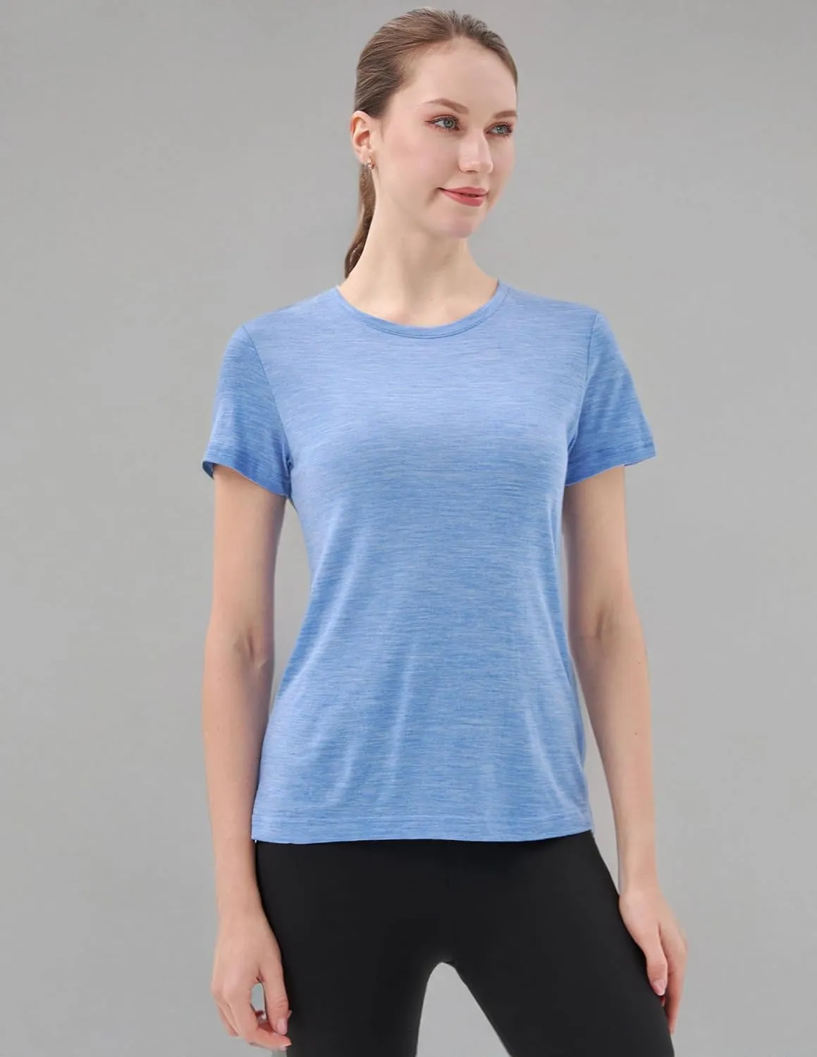 Merino Protect 100% Merino Wool T Shirts Women Crew Neck Tops Short Sleeve Odor Resistance Base Layer Travel Hiking Tee Shirt