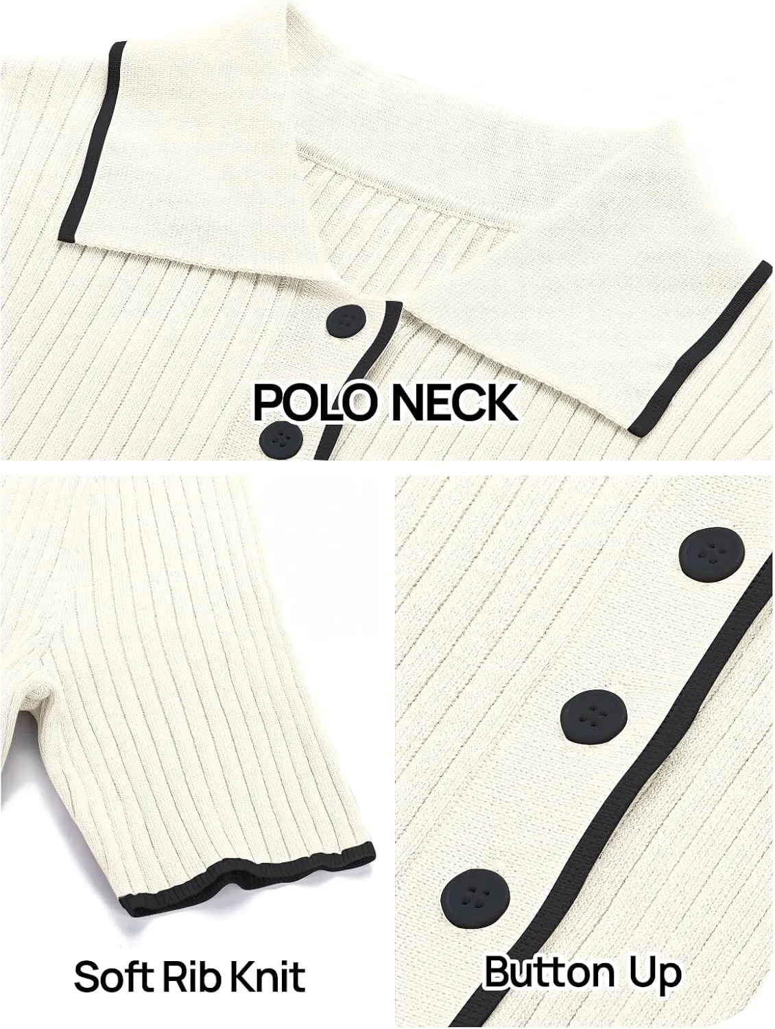 MEROKEETY Women's V Neck Ribbed Knit Midi Dress Short Sleeve Button Elegant Bodycon Sweater Dresses