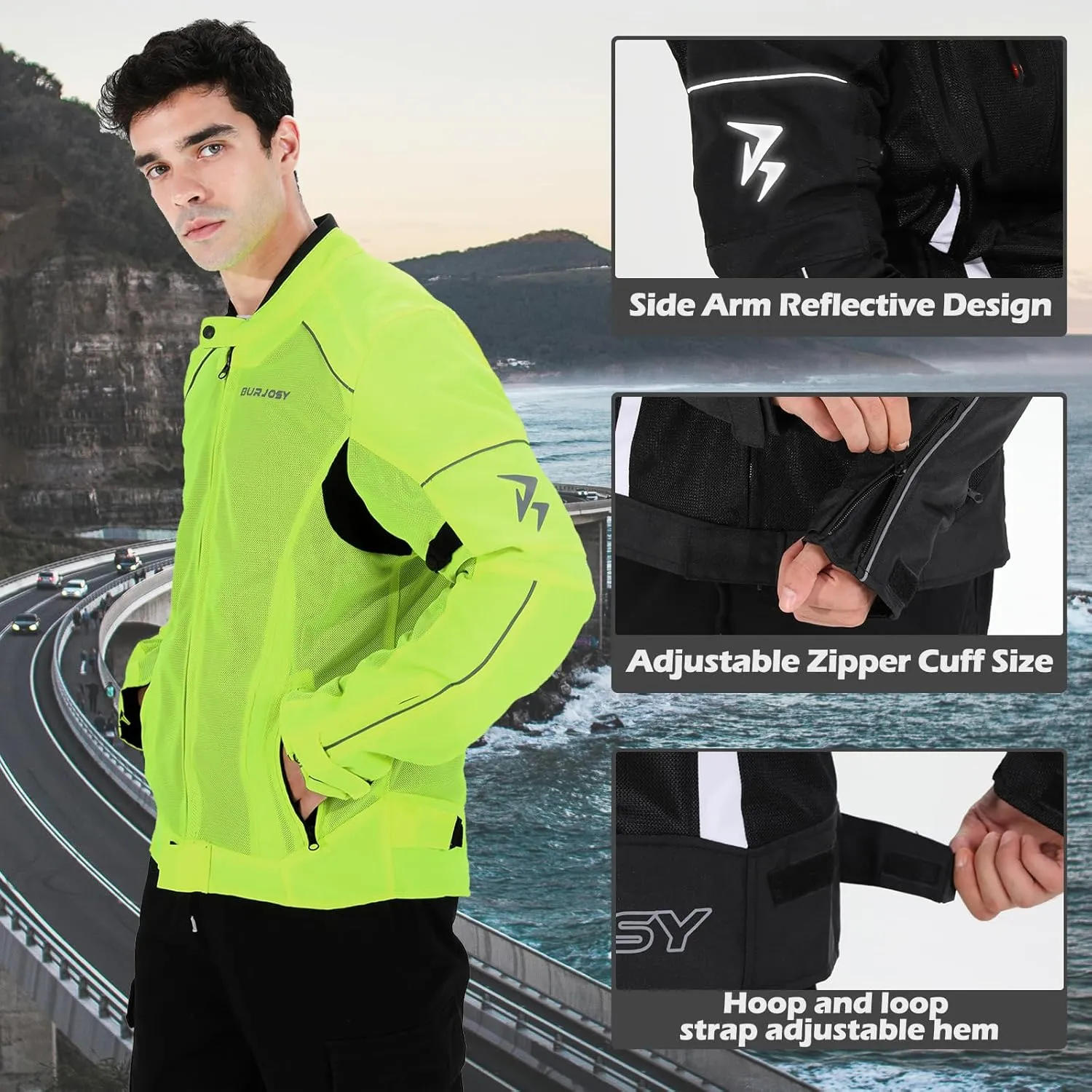 Mesh Motorcycle Jacket for Men, Summer Motorbike Biker Jacket, Reflective Lightweight Breathable Riding Jacket