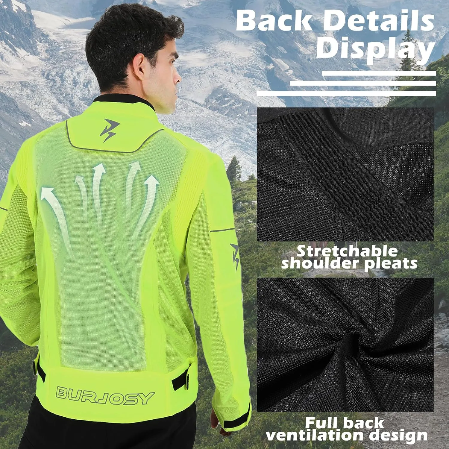 Mesh Motorcycle Jacket for Men, Summer Motorbike Biker Jacket, Reflective Lightweight Breathable Riding Jacket
