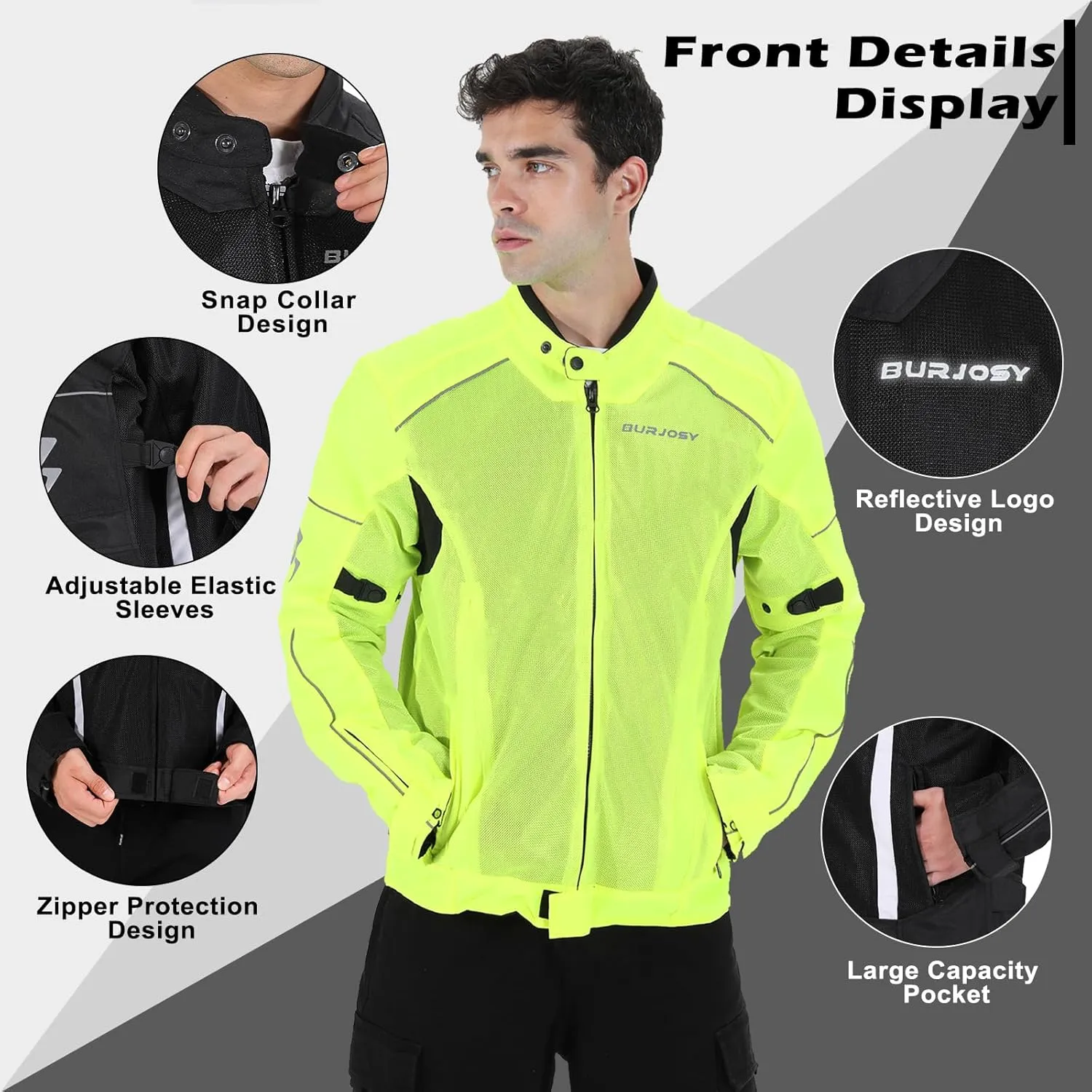 Mesh Motorcycle Jacket for Men, Summer Motorbike Biker Jacket, Reflective Lightweight Breathable Riding Jacket