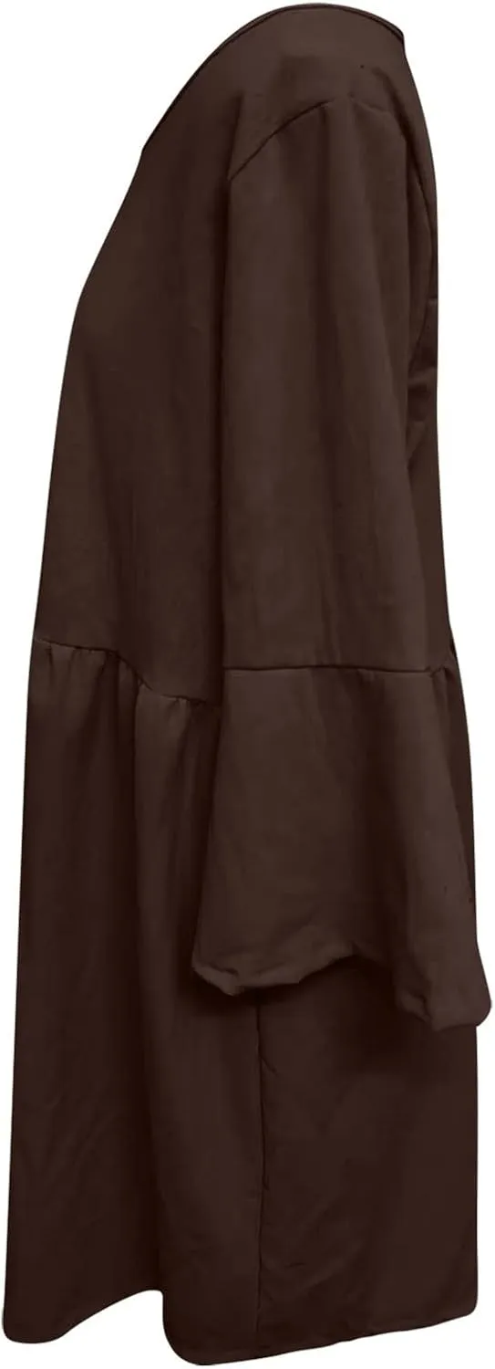 Midi Dress Women Plain 3/4 Sleeve Ruffle Aline Swing Casual Dresses Fashion Trendy 2025 Plus Size Cotton Linen Clothes