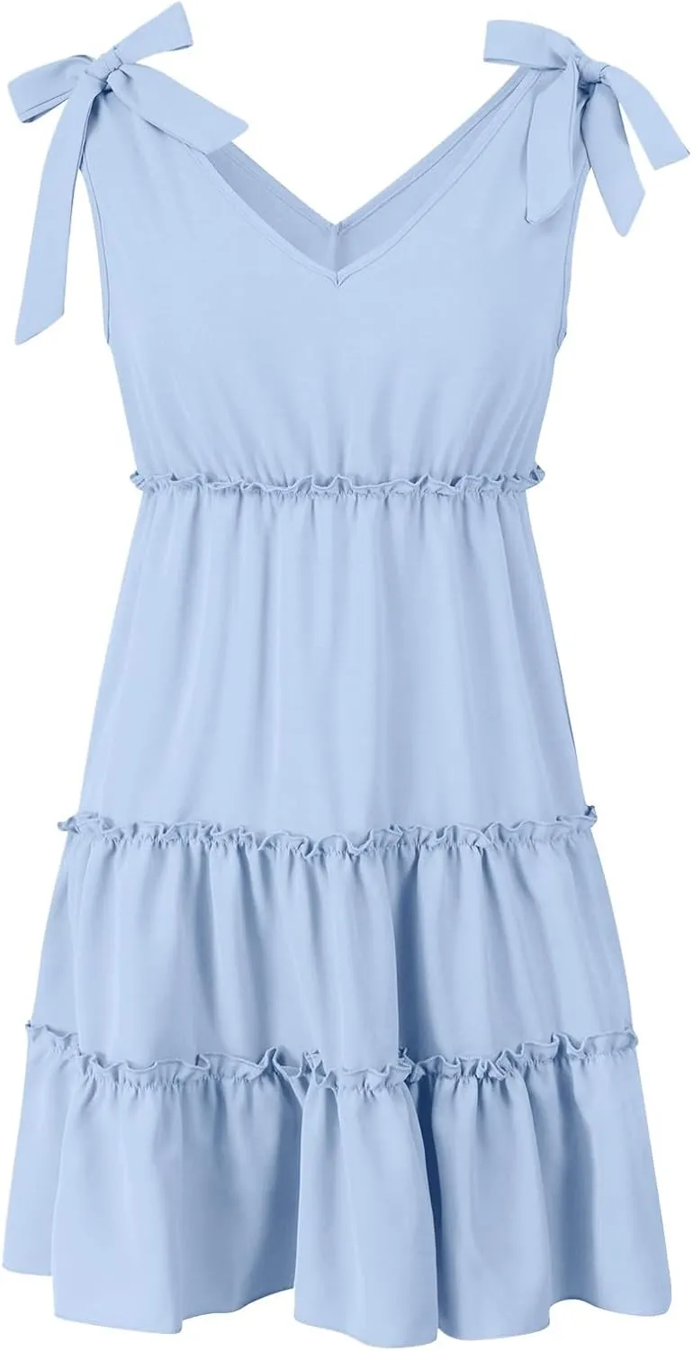 Midi Sundresses for Women 2024 V Neck Casual Loose Sundress Women Summer Sleeveless Dress Short Dresses Trendy