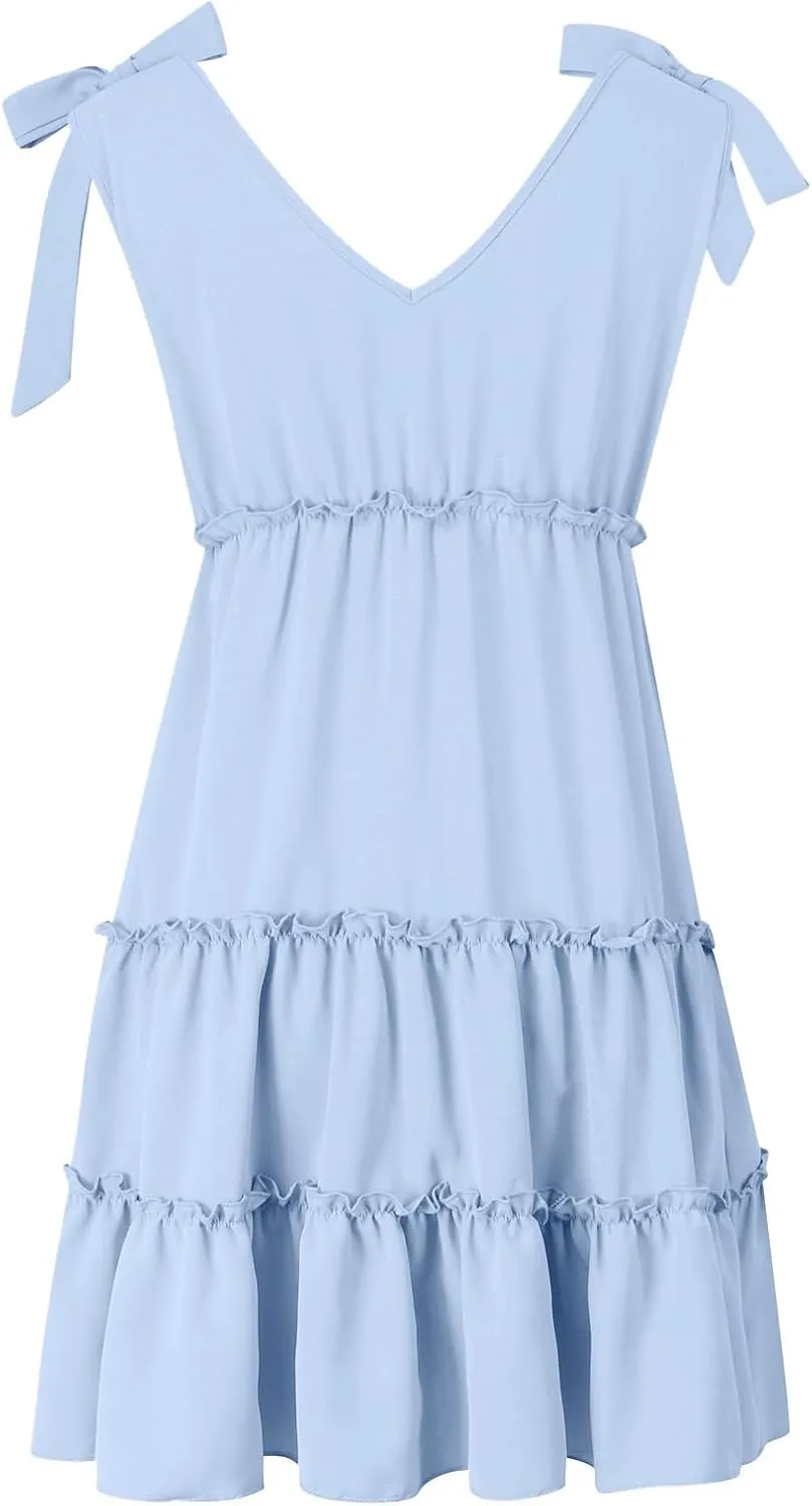 Midi Sundresses for Women 2024 V Neck Casual Loose Sundress Women Summer Sleeveless Dress Short Dresses Trendy