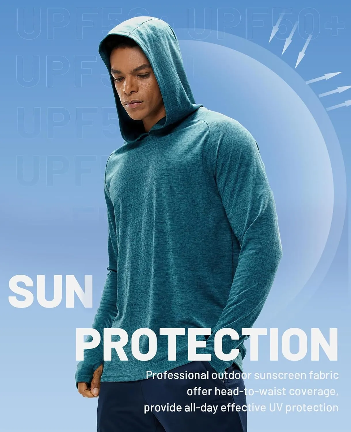 MIER Men's UPF 50  Sun Protection Hoodie Long Sleeve SPF Fishing Hiking Running Thumbhole Shirts Hooded Quick Dry Lightweight
