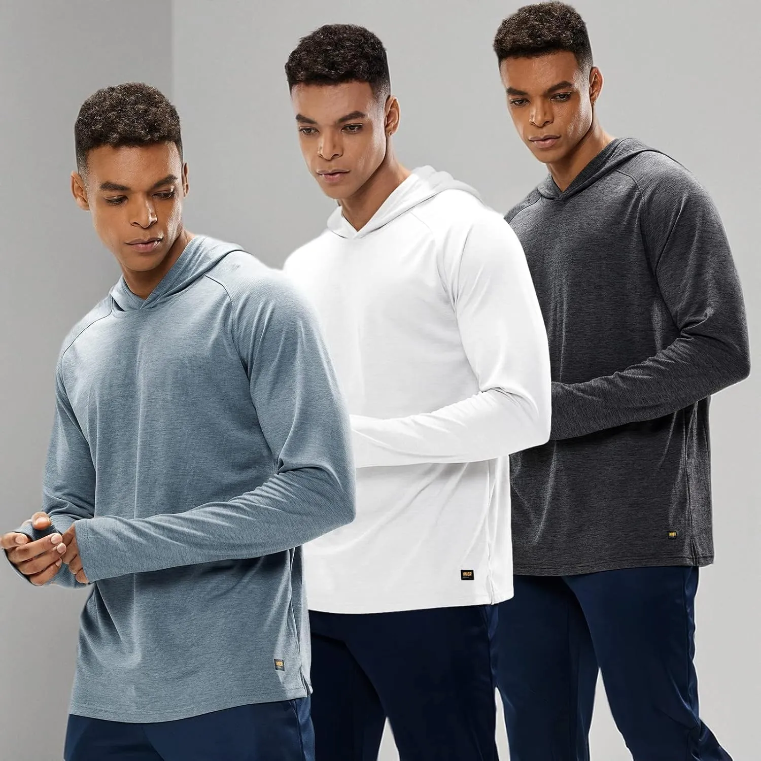 MIER Men's UPF 50  Sun Protection Hoodie Long Sleeve SPF Fishing Hiking Running Thumbhole Shirts Hooded Quick Dry Lightweight