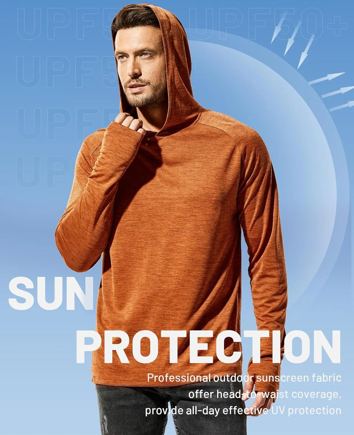 MIER Men's UPF 50  Sun Protection Hoodie Long Sleeve SPF Fishing Hiking Running Thumbhole Shirts Hooded Quick Dry Lightweight