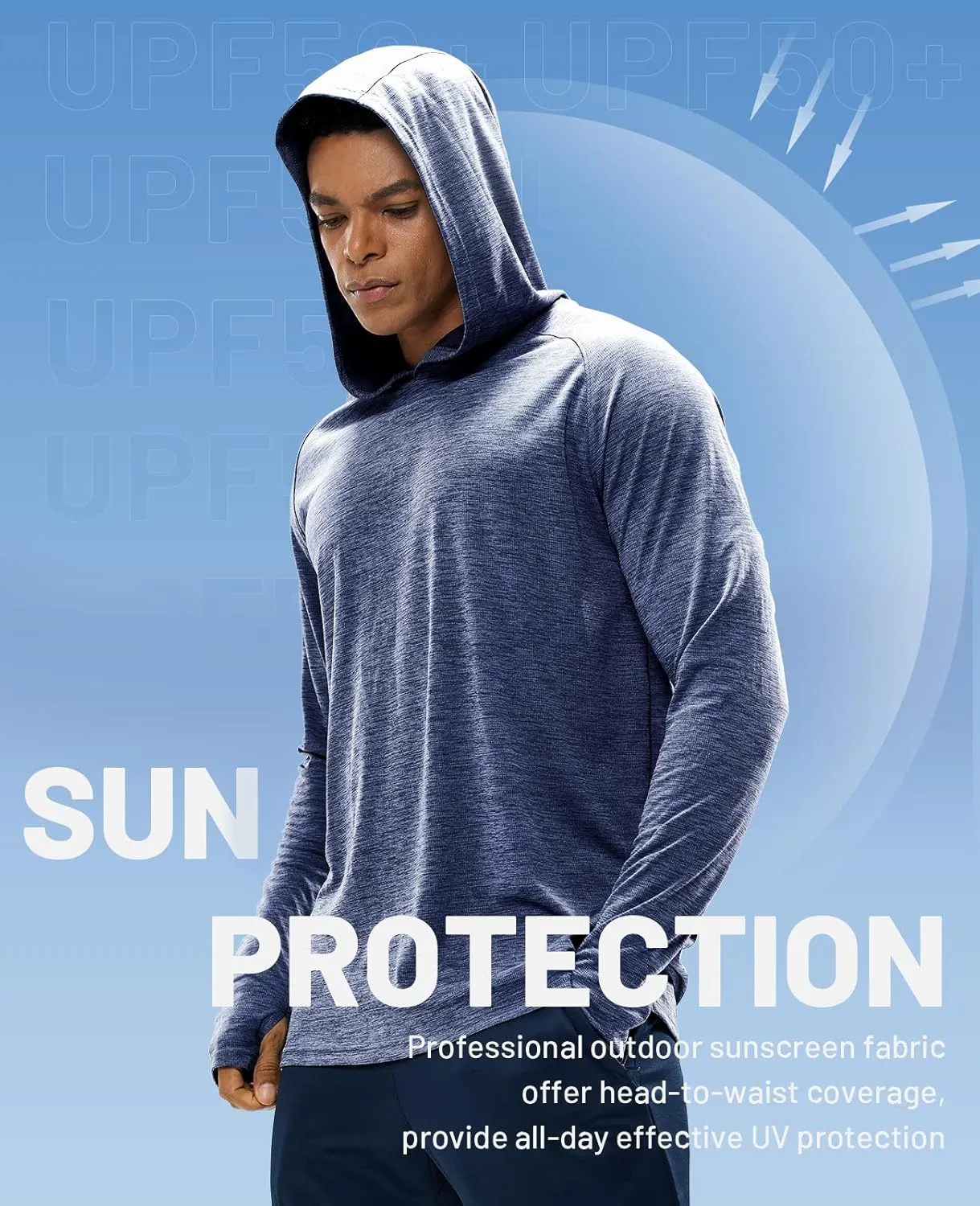 MIER Men's UPF 50  Sun Protection Hoodie Long Sleeve SPF Fishing Hiking Running Thumbhole Shirts Hooded Quick Dry Lightweight