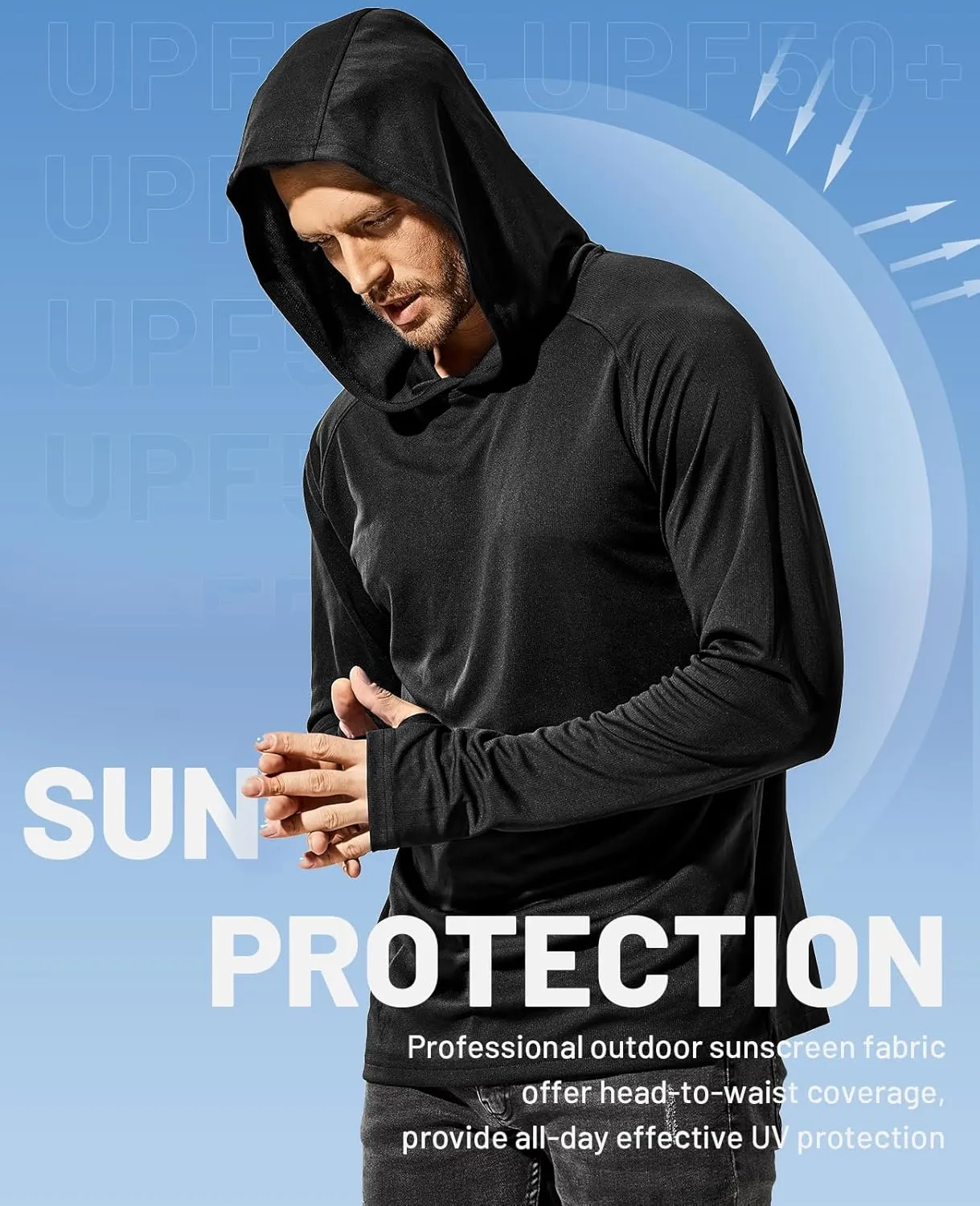 MIER Men's UPF 50  Sun Protection Hoodie Long Sleeve SPF Fishing Hiking Running Thumbhole Shirts Hooded Quick Dry Lightweight