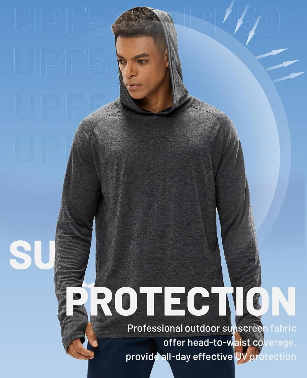 MIER Men's UPF 50  Sun Protection Hoodie Long Sleeve SPF Fishing Hiking Running Thumbhole Shirts Hooded Quick Dry Lightweight