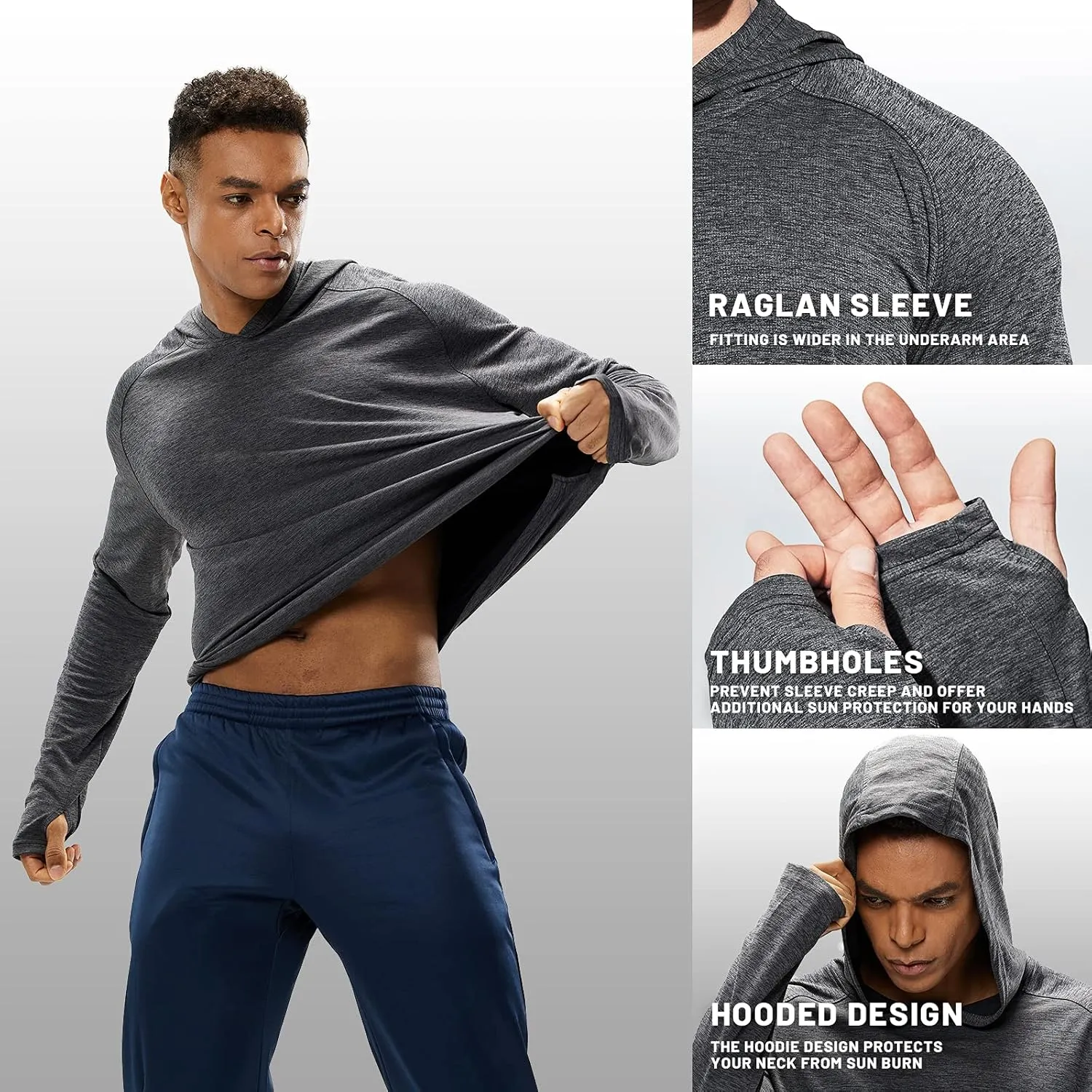 MIER Men's UPF 50  Sun Protection Hoodie Long Sleeve SPF Fishing Hiking Running Thumbhole Shirts Hooded Quick Dry Lightweight