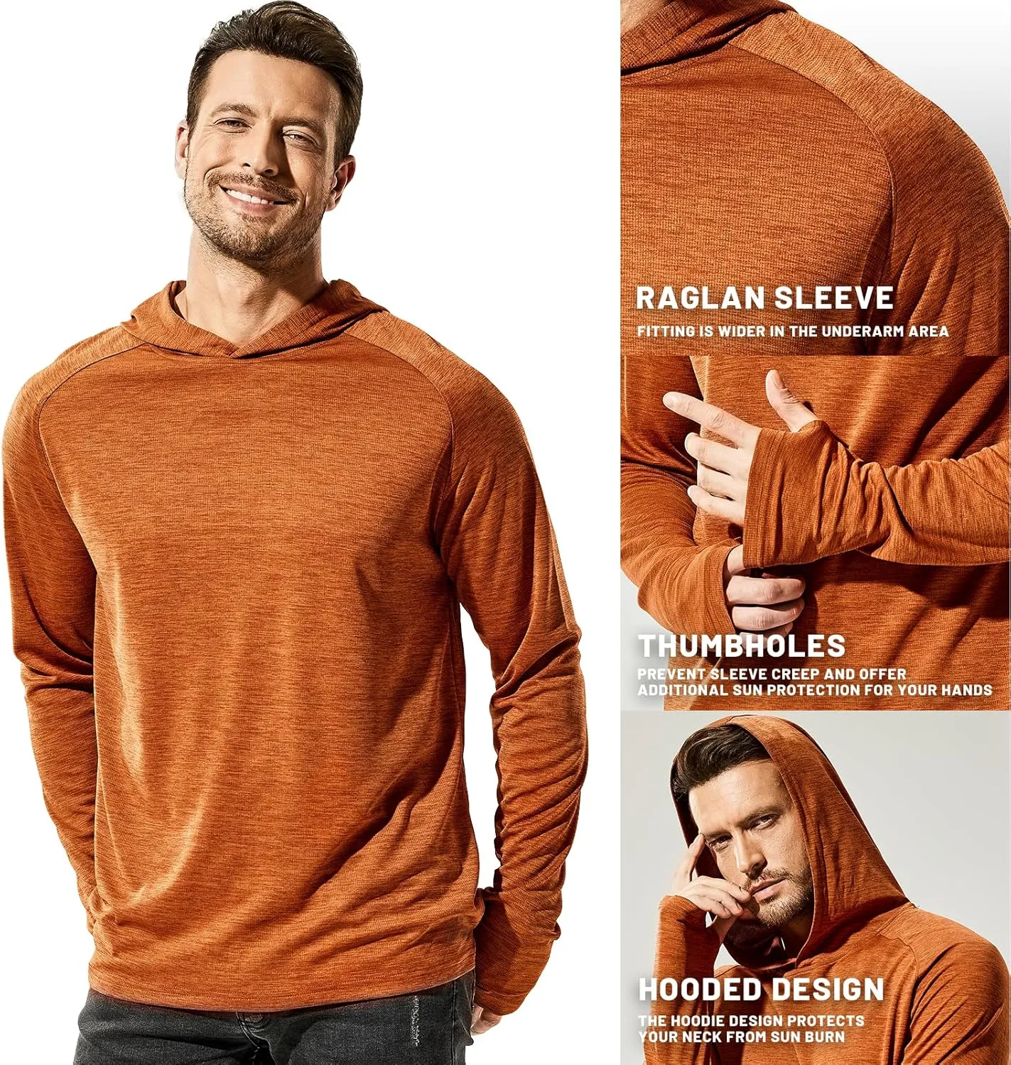 MIER Men's UPF 50  Sun Protection Hoodie Long Sleeve SPF Fishing Hiking Running Thumbhole Shirts Hooded Quick Dry Lightweight