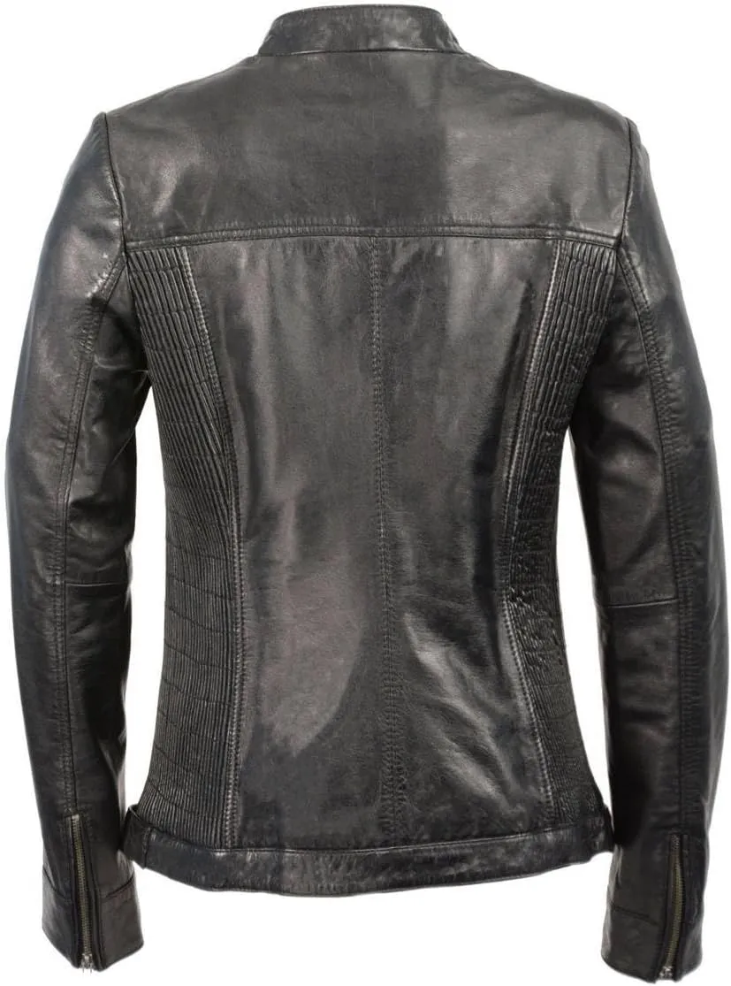 Milwaukee Leather SFL2855 Women's Black Zip Front Fashion Leather Jacket with Side Stretch Fitting