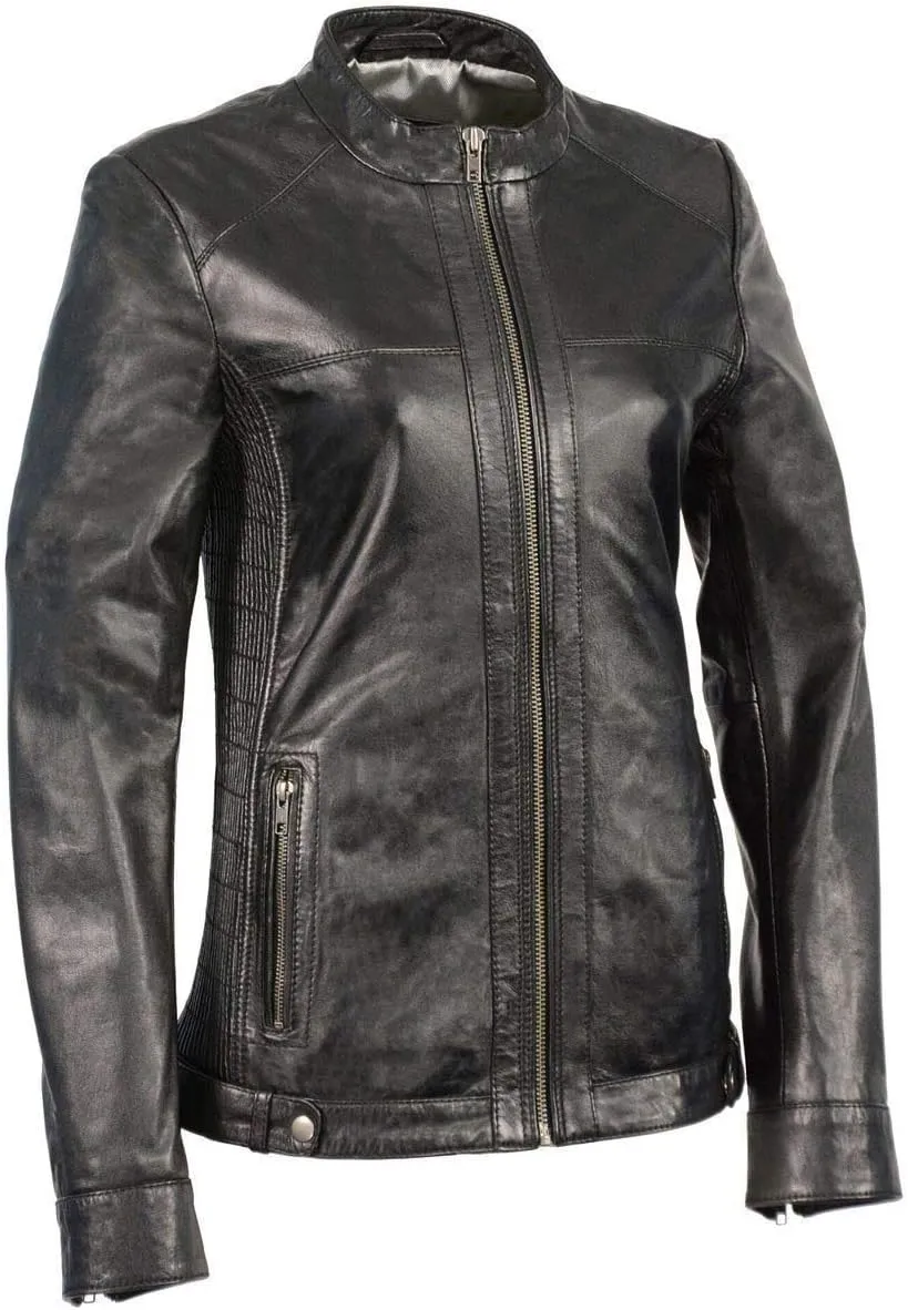 Milwaukee Leather SFL2855 Women's Black Zip Front Fashion Leather Jacket with Side Stretch Fitting