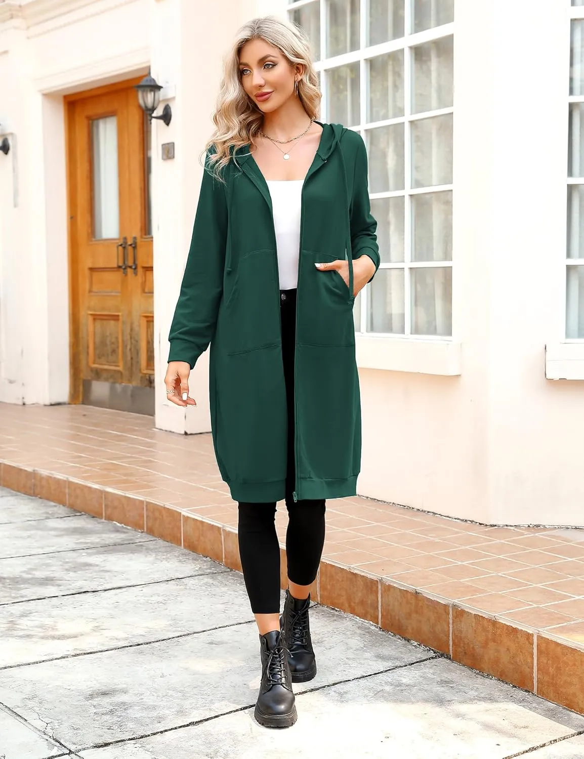 MISSKY Women's Casual Long Hoodies with Pockets Tunic Sweatshirt Outerwear Jacket