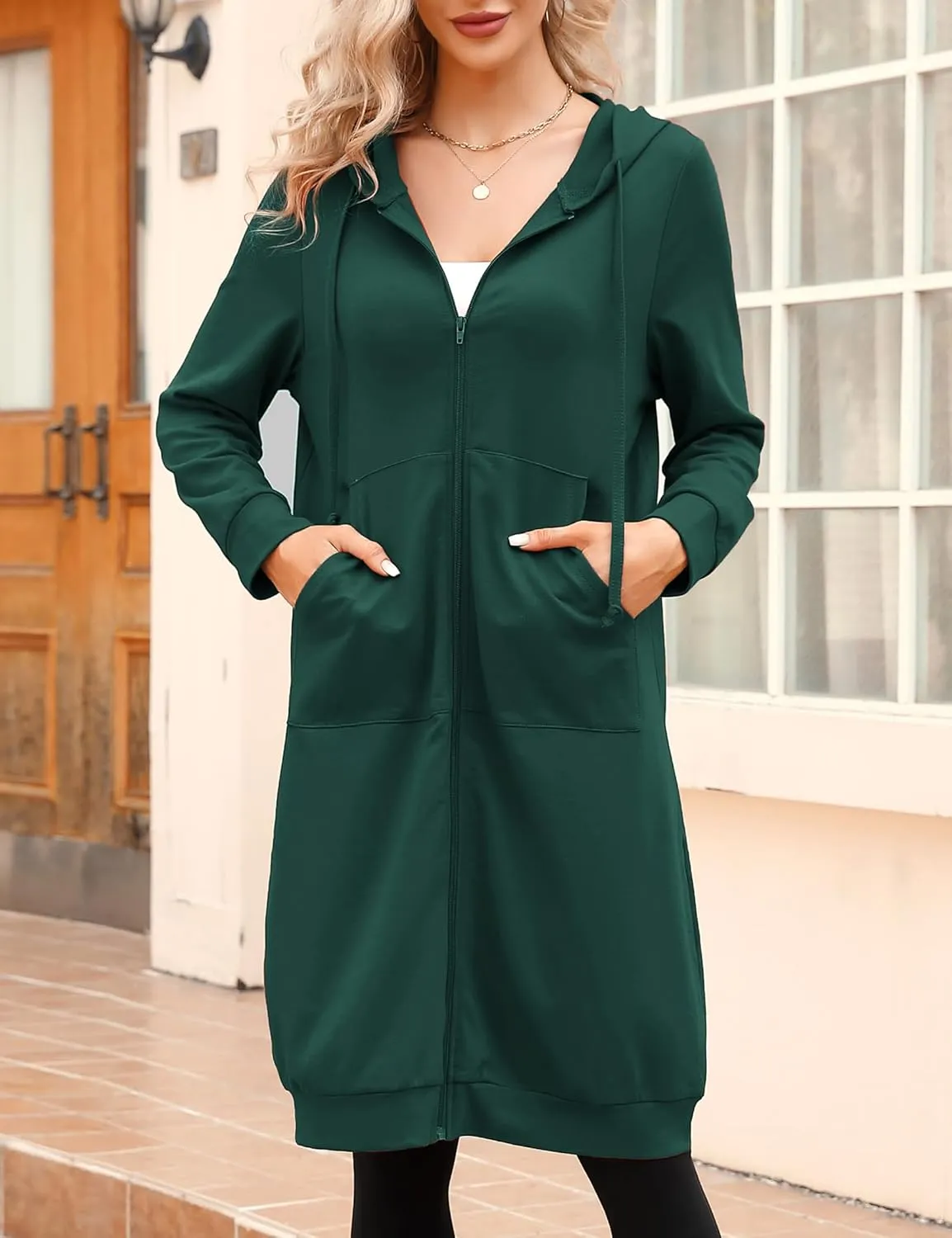 MISSKY Women's Casual Long Hoodies with Pockets Tunic Sweatshirt Outerwear Jacket