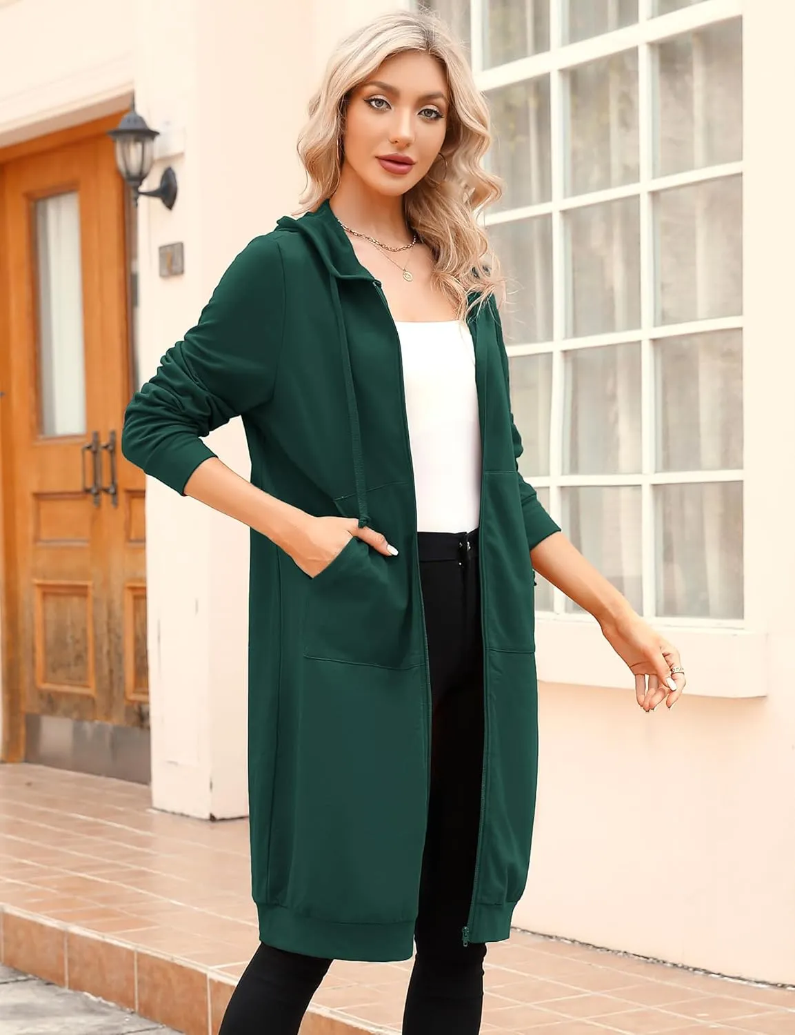 MISSKY Women's Casual Long Hoodies with Pockets Tunic Sweatshirt Outerwear Jacket