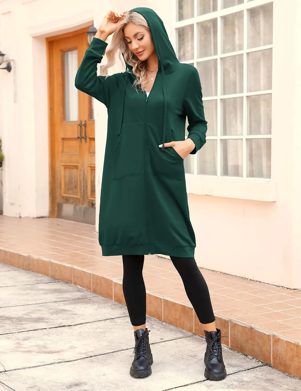MISSKY Women's Casual Long Hoodies with Pockets Tunic Sweatshirt Outerwear Jacket