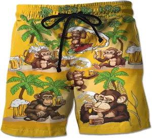 Monkey Mens Swim Trunks - Zoo Animal Swimming Trunk for Men - Beach Shorts, Mens Swim Shorts 46