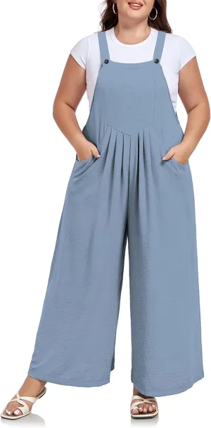 Moon Wood Plus Size Jumpsuits for Women Adjustable Casual Summer Wide Leg Rompers Loose fit Overalls Jumpersuit with Pockets