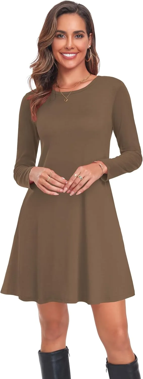 Moskill Long Sleeve Tshirt Dresses for Women with Pockets Casual Loose Swing Dress