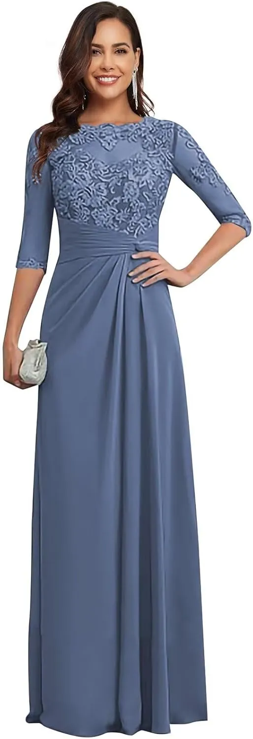 Mother of The Bride Dresses for Wedding Chiffon Lace Applique Floor Length Formal Evening Gowns