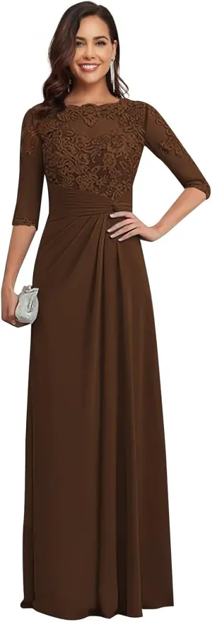 Mother of The Bride Dresses for Wedding Chiffon Lace Applique Floor Length Formal Evening Gowns