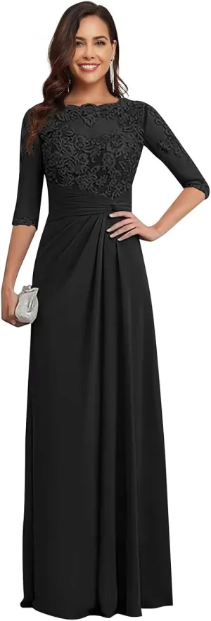 Mother of The Bride Dresses for Wedding Chiffon Lace Applique Floor Length Formal Evening Gowns