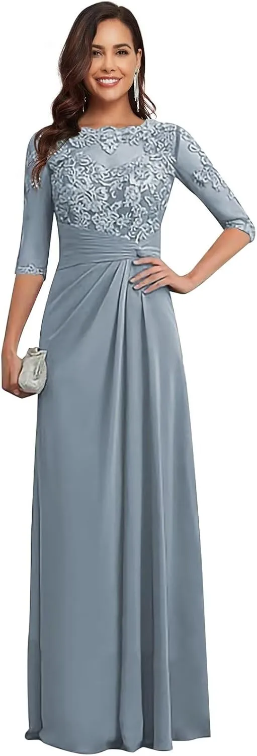 Mother of The Bride Dresses for Wedding Chiffon Lace Applique Floor Length Formal Evening Gowns