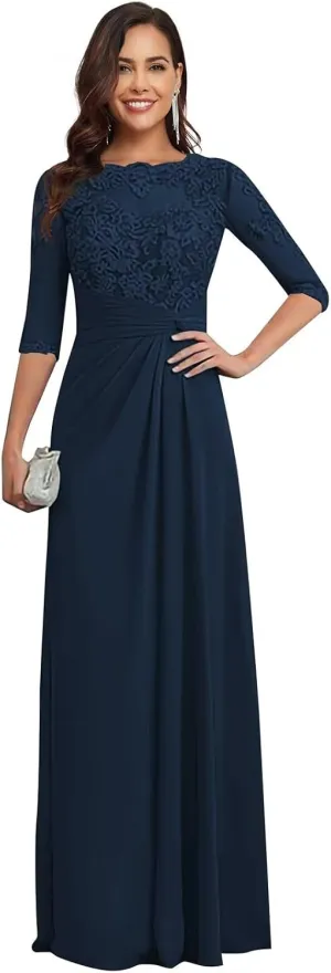 Mother of The Bride Dresses for Wedding Chiffon Lace Applique Floor Length Formal Evening Gowns