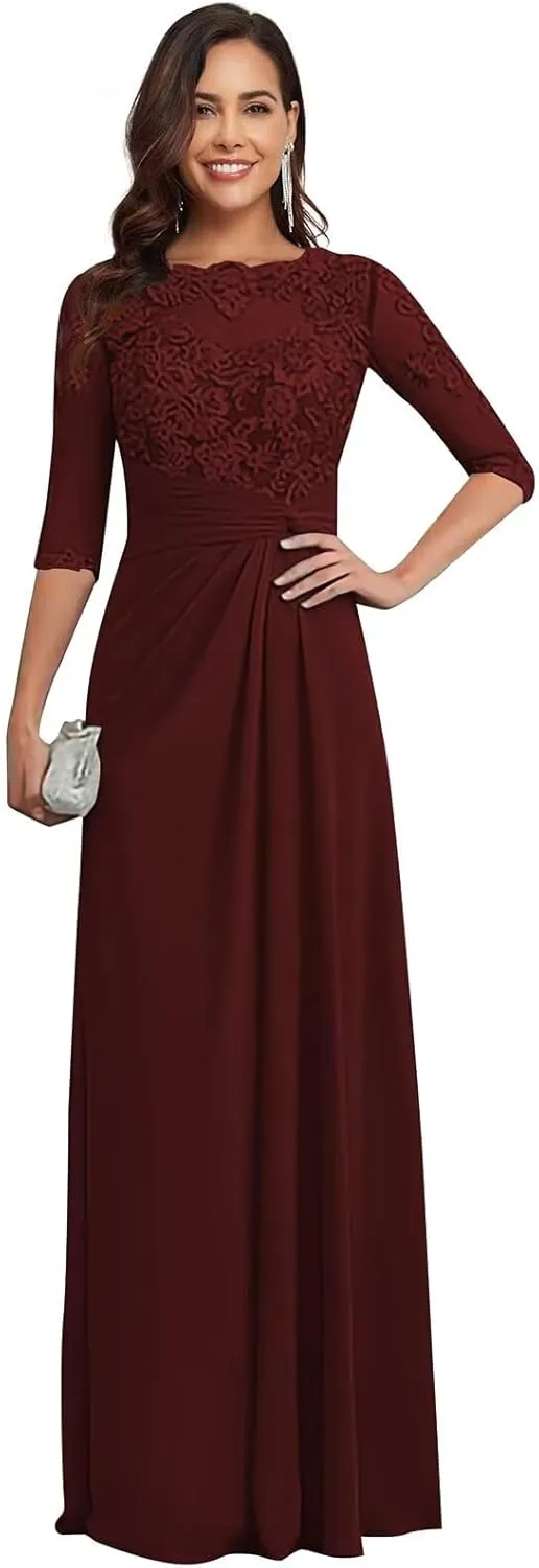 Mother of The Bride Dresses for Wedding Chiffon Lace Applique Floor Length Formal Evening Gowns