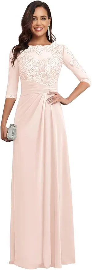 Mother of The Bride Dresses for Wedding Chiffon Lace Applique Floor Length Formal Evening Gowns