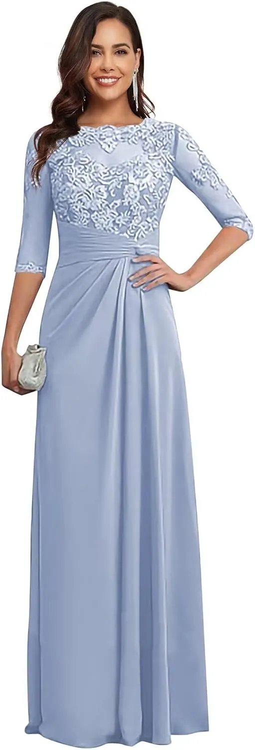 Mother of The Bride Dresses for Wedding Chiffon Lace Applique Floor Length Formal Evening Gowns