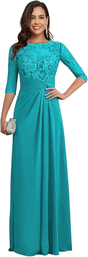 Mother of The Bride Dresses for Wedding Chiffon Lace Applique Floor Length Formal Evening Gowns