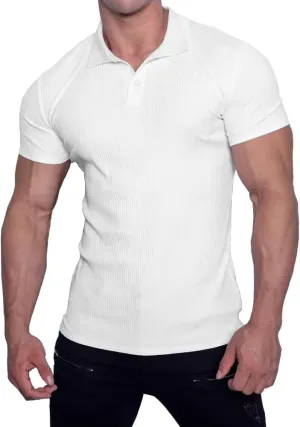Muscle Cmdr Men's Slim Fit Muscle Polo Shirts Long&Short Sleeve Stretch Quick Dry Tee Casual Golf Athletic T-Shirts