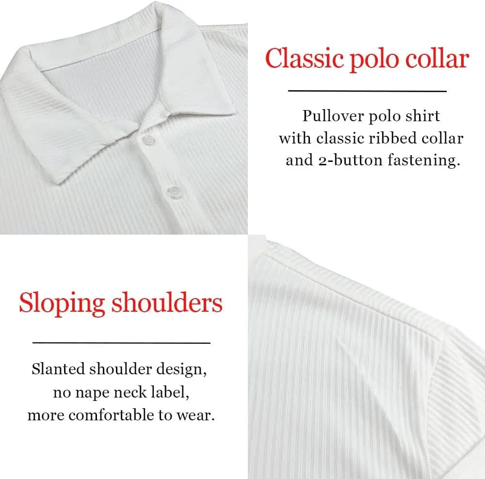 Muscle Cmdr Men's Slim Fit Muscle Polo Shirts Long&Short Sleeve Stretch Quick Dry Tee Casual Golf Athletic T-Shirts