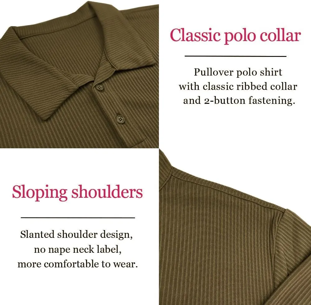 Muscle Cmdr Men's Slim Fit Muscle Polo Shirts Long&Short Sleeve Stretch Quick Dry Tee Casual Golf Athletic T-Shirts