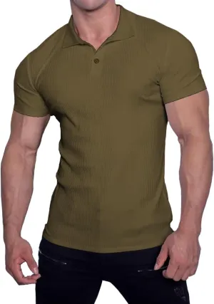 Muscle Cmdr Men's Slim Fit Muscle Polo Shirts Long&Short Sleeve Stretch Quick Dry Tee Casual Golf Athletic T-Shirts