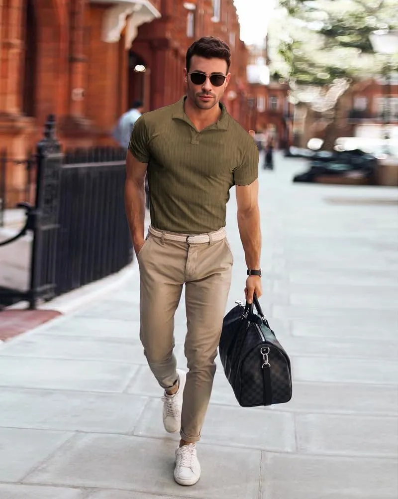 Muscle Cmdr Men's Slim Fit Muscle Polo Shirts Long&Short Sleeve Stretch Quick Dry Tee Casual Golf Athletic T-Shirts
