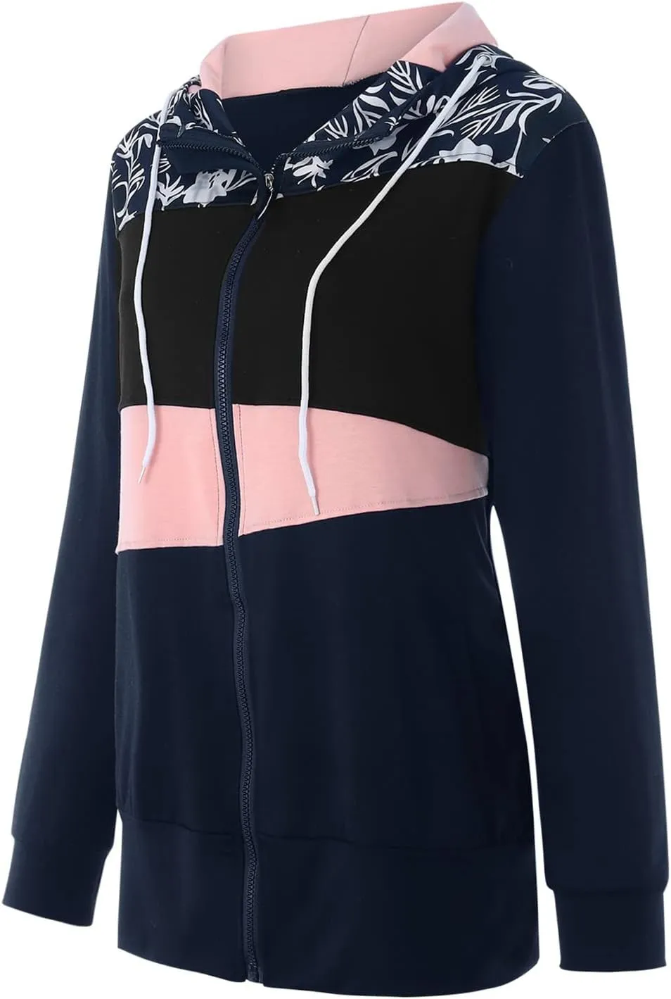 Muyise Women's Full Zip Up Hoodies Long Sleeve Color Block Hooded Sweatshirts Jackets Casual Lightweight Coat with Pockets