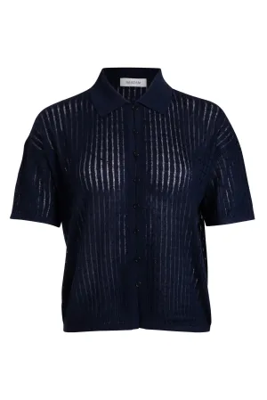Naadam Extra Fine Cable Pointelle Short Sleeve Button Up