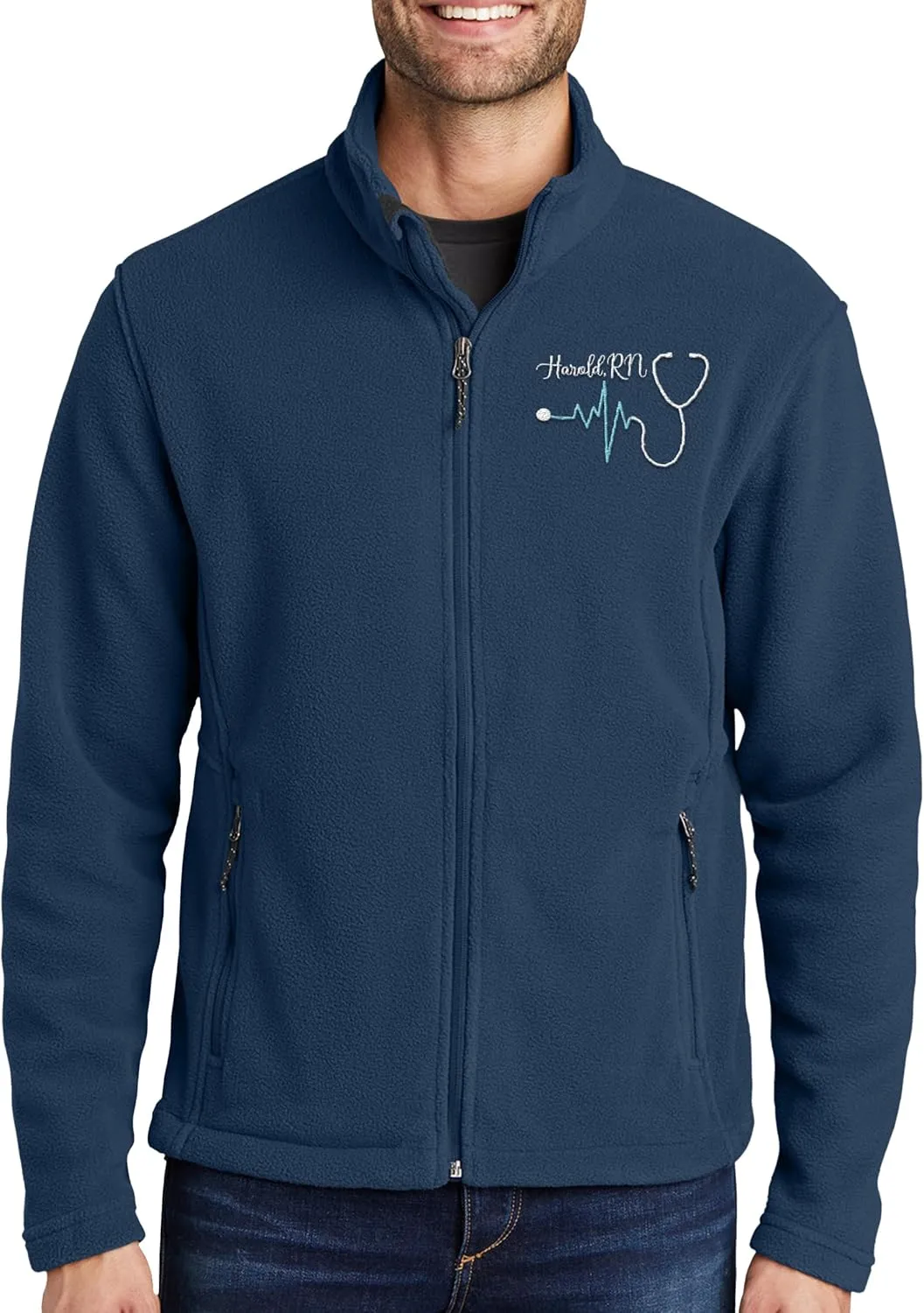 NACRE APPAREL Custom Embroidered Midweight Fleece Jacket for Men & Women Personalized Stethescope Print Jacket