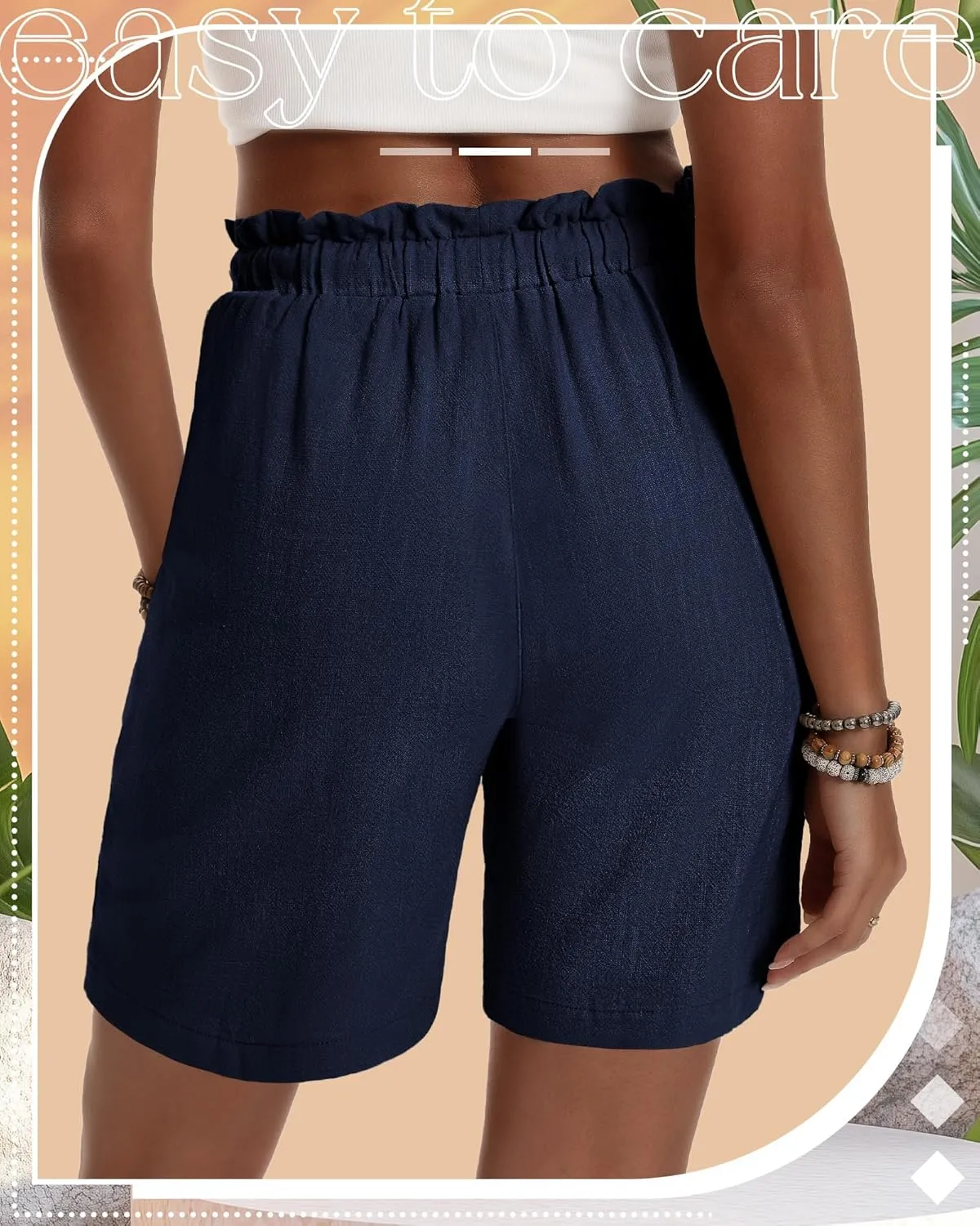 Neer 3 Pack Women's Linen Bermuda Shorts Summer Wide Leg Cotton Casual High Waist Drawstring Mid Length Shorts with Pockets