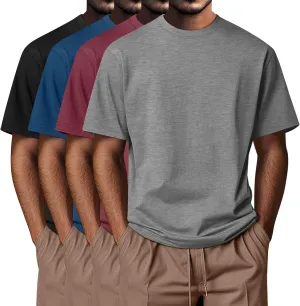 Neer 4 Pack Men's Big and Tall Shirts Summer Cotton Short Sleeve Tee Crew Neck Casual Top Basic Oversize T Shirts