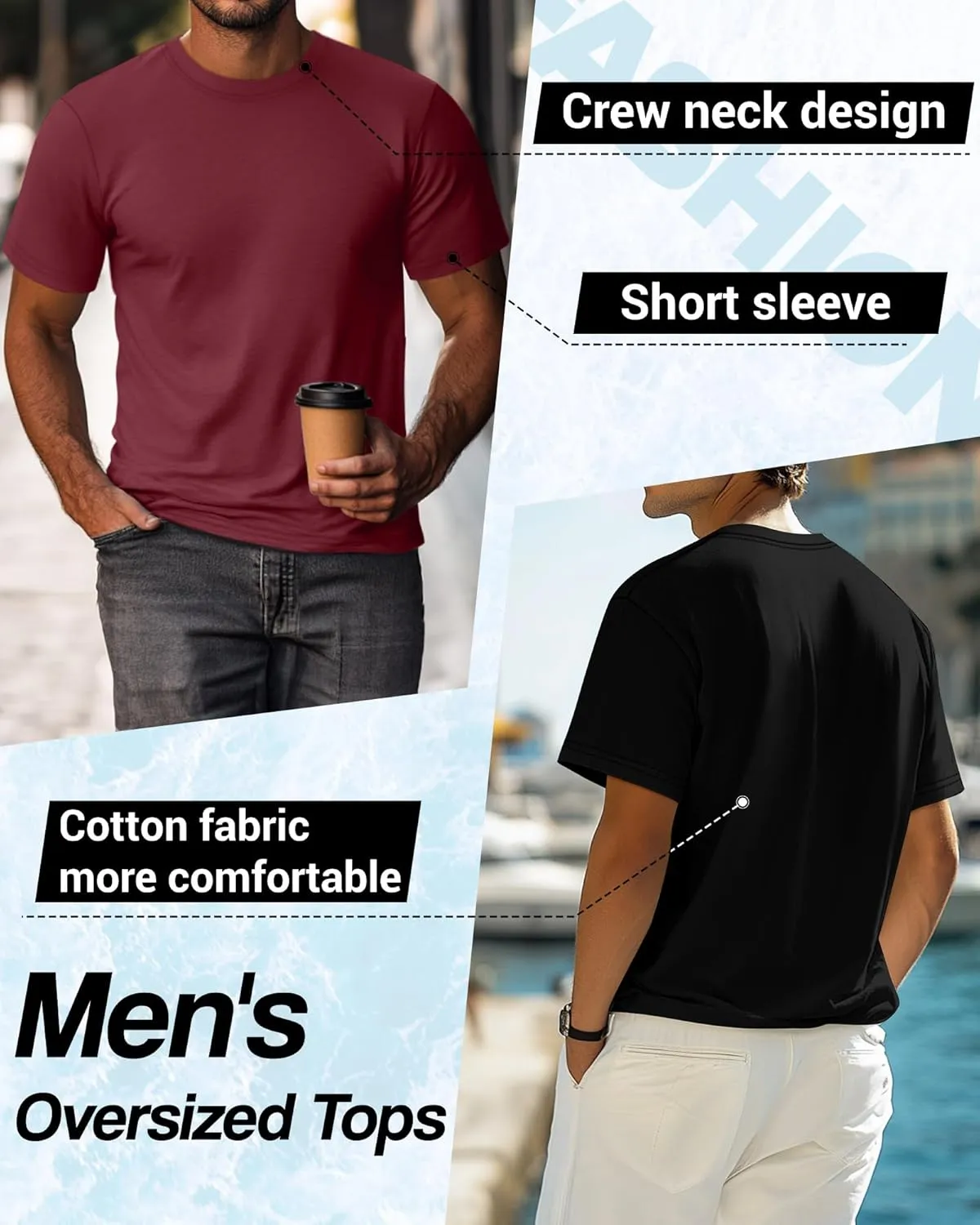 Neer 4 Pack Men's Big and Tall Shirts Summer Cotton Short Sleeve Tee Crew Neck Casual Top Basic Oversize T Shirts