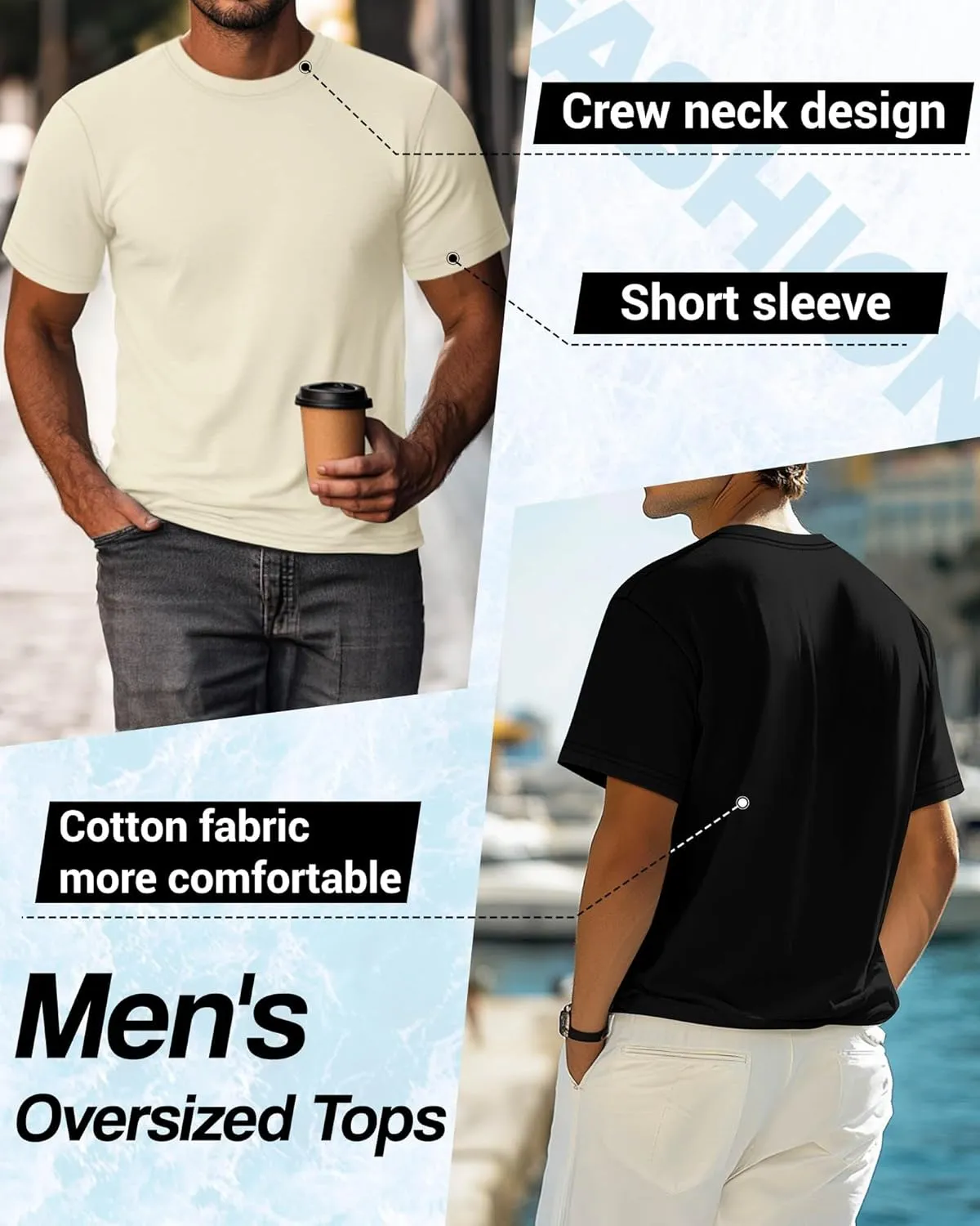 Neer 4 Pack Men's Big and Tall Shirts Summer Cotton Short Sleeve Tee Crew Neck Casual Top Basic Oversize T Shirts