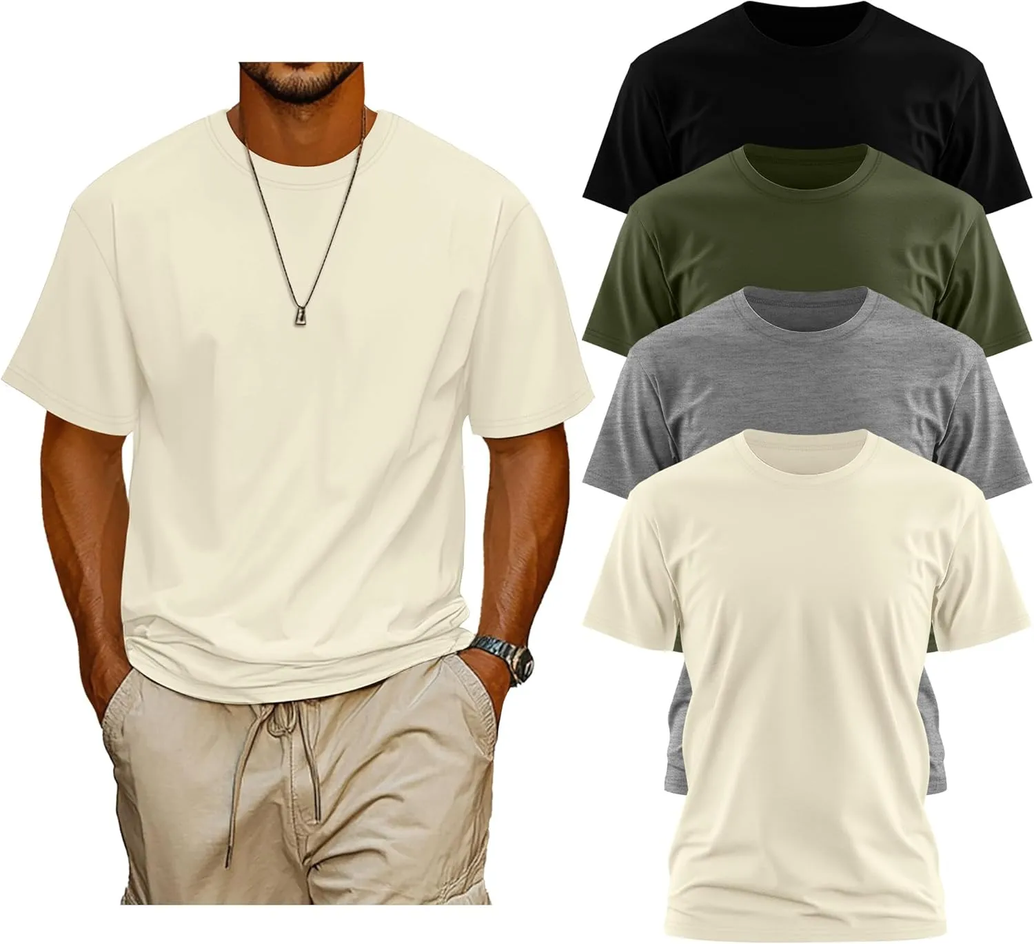 Neer 4 Pack Men's Big and Tall Shirts Summer Cotton Short Sleeve Tee Crew Neck Casual Top Basic Oversize T Shirts