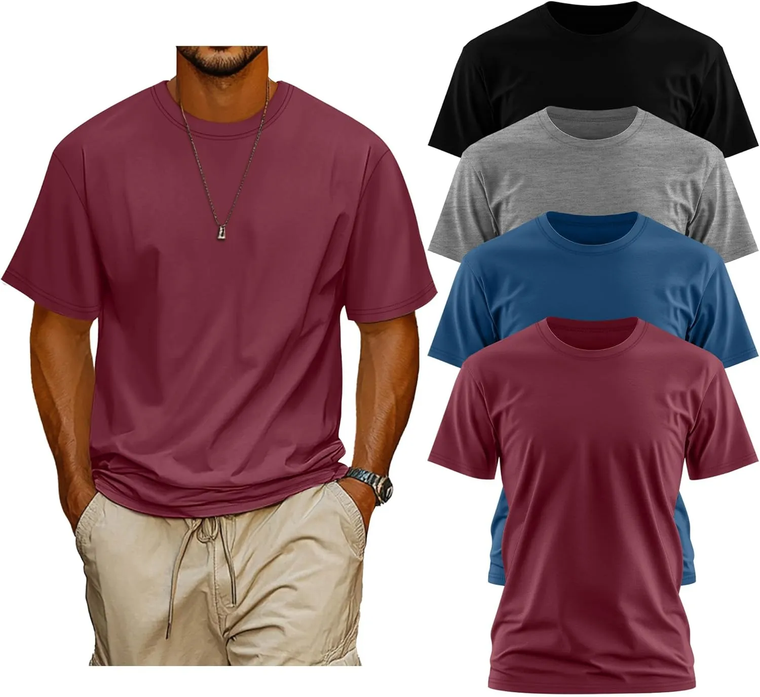 Neer 4 Pack Men's Big and Tall Shirts Summer Cotton Short Sleeve Tee Crew Neck Casual Top Basic Oversize T Shirts