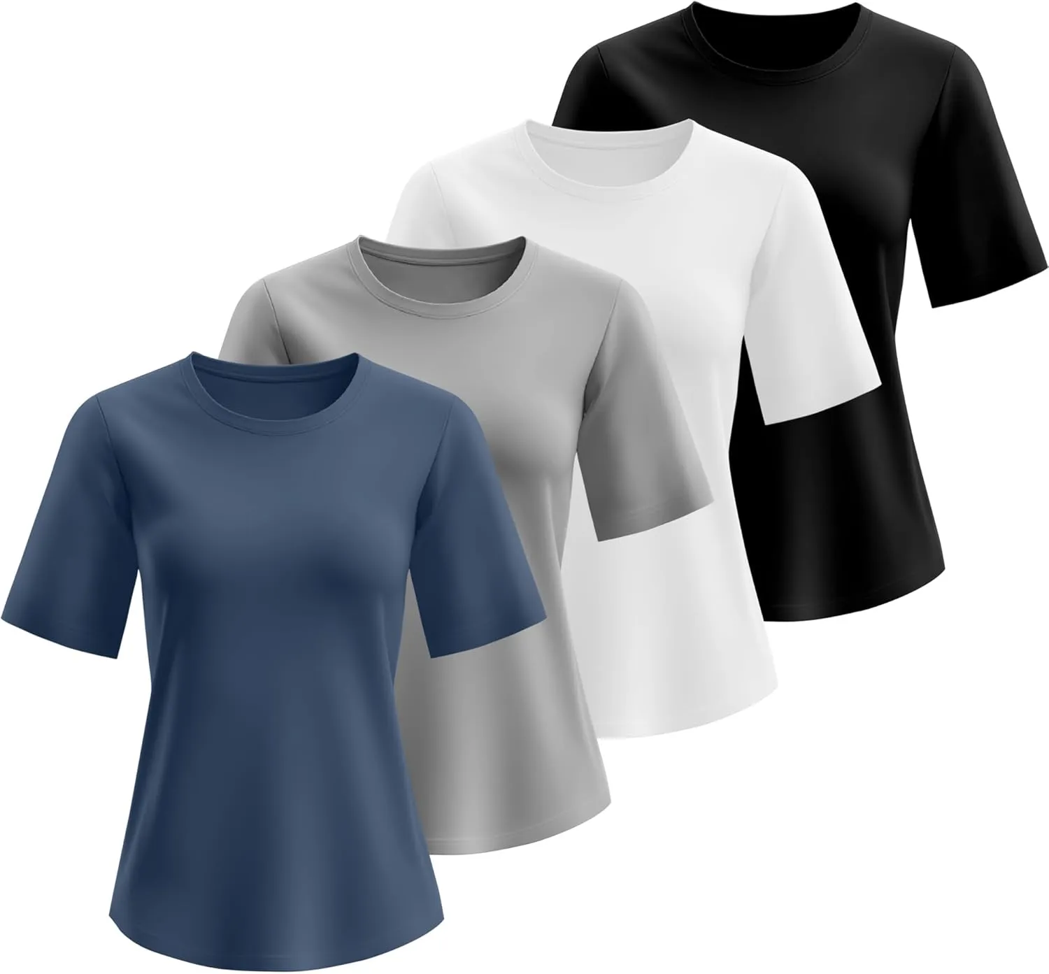 Neer 4 Pack Women's Half Sleeve Top Elbow Length T Shirt Women Round Neck Basic Cotton Tee Summer Casual Blouses